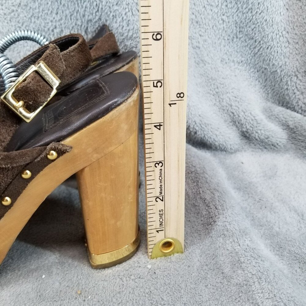 Tory Burch Shoes Womens Size 8.5 Brayden Brown Suede Wood Sole Clogs - Picture 2 of 13